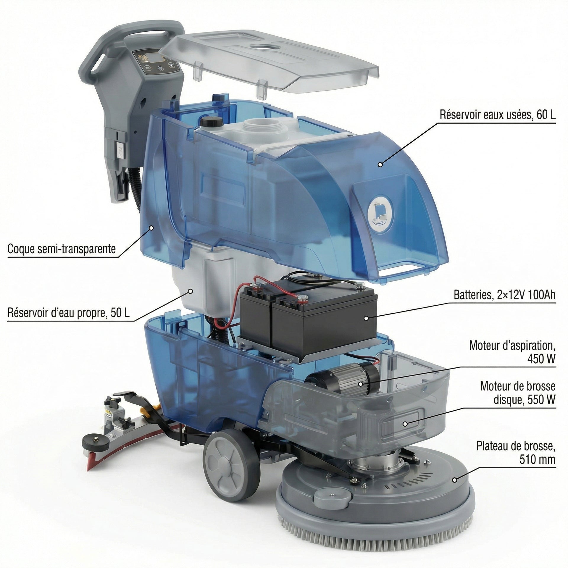 Autolaveuse Industrielle PR5A - Propulsion Automatique - Nettoyage 2200 m²/h - Autonomie 3h