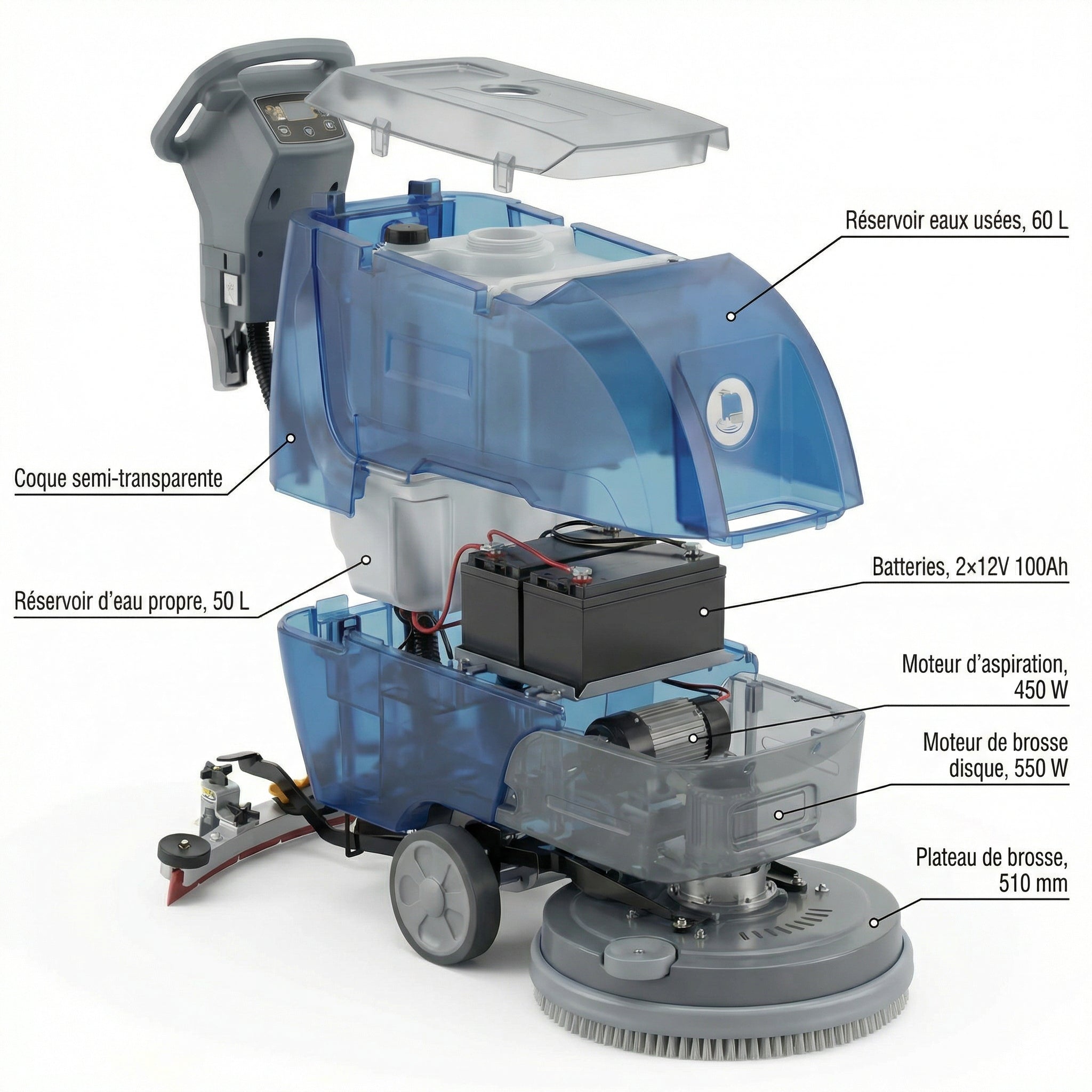Autolaveuse Industrielle PR5A - Propulsion Automatique - Nettoyage 2200 m²/h - Autonomie 3h
